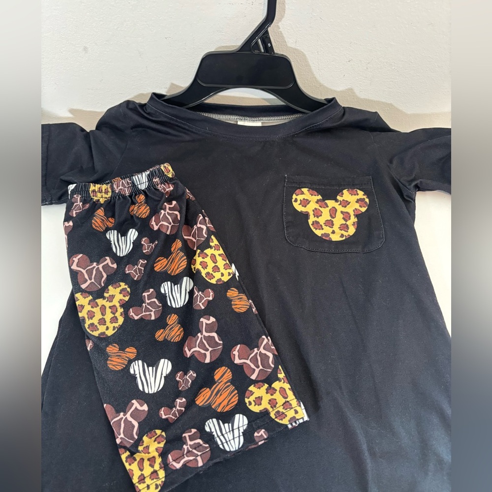 Boys Youth Disney Inspired Pajamas Animal Print Shorts and Short Sleeve Mickey